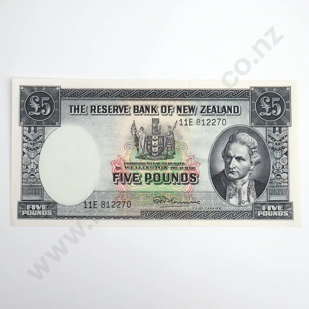 Fleming 5 Pounds Banknote, Prefix 11E, Almost Uncirculated, CV $225 Image 1++