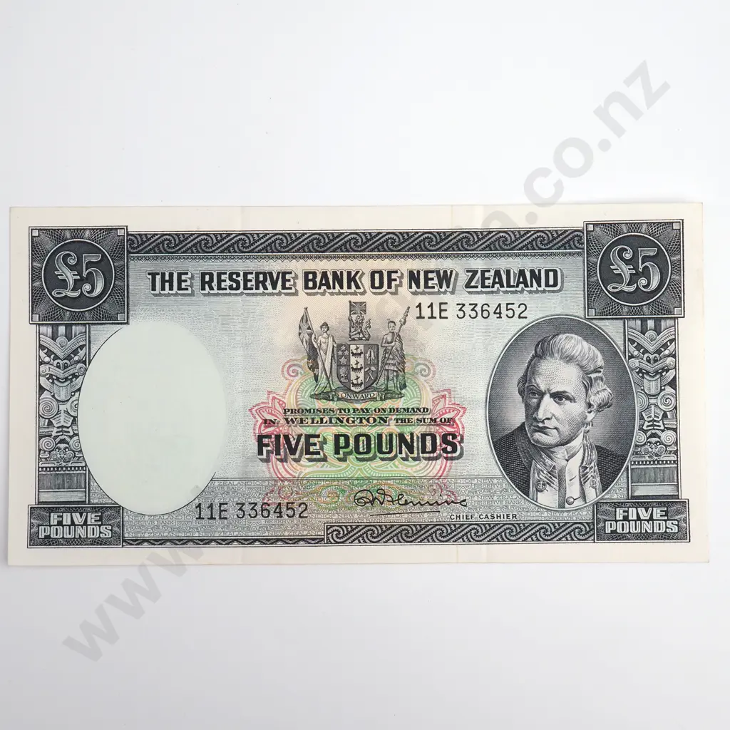 Fleming 5 Pounds Banknote, Prefix 11E, Good Very Fine, CV $80 Image 1++