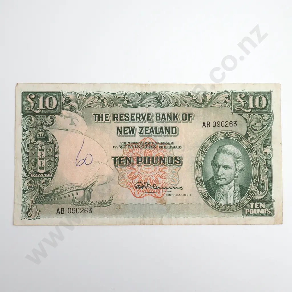 Fleming 10 Pounds Banknote, Prefix AB (Without Security Thread), Fine, "60" in Pen on Front Image 1++
