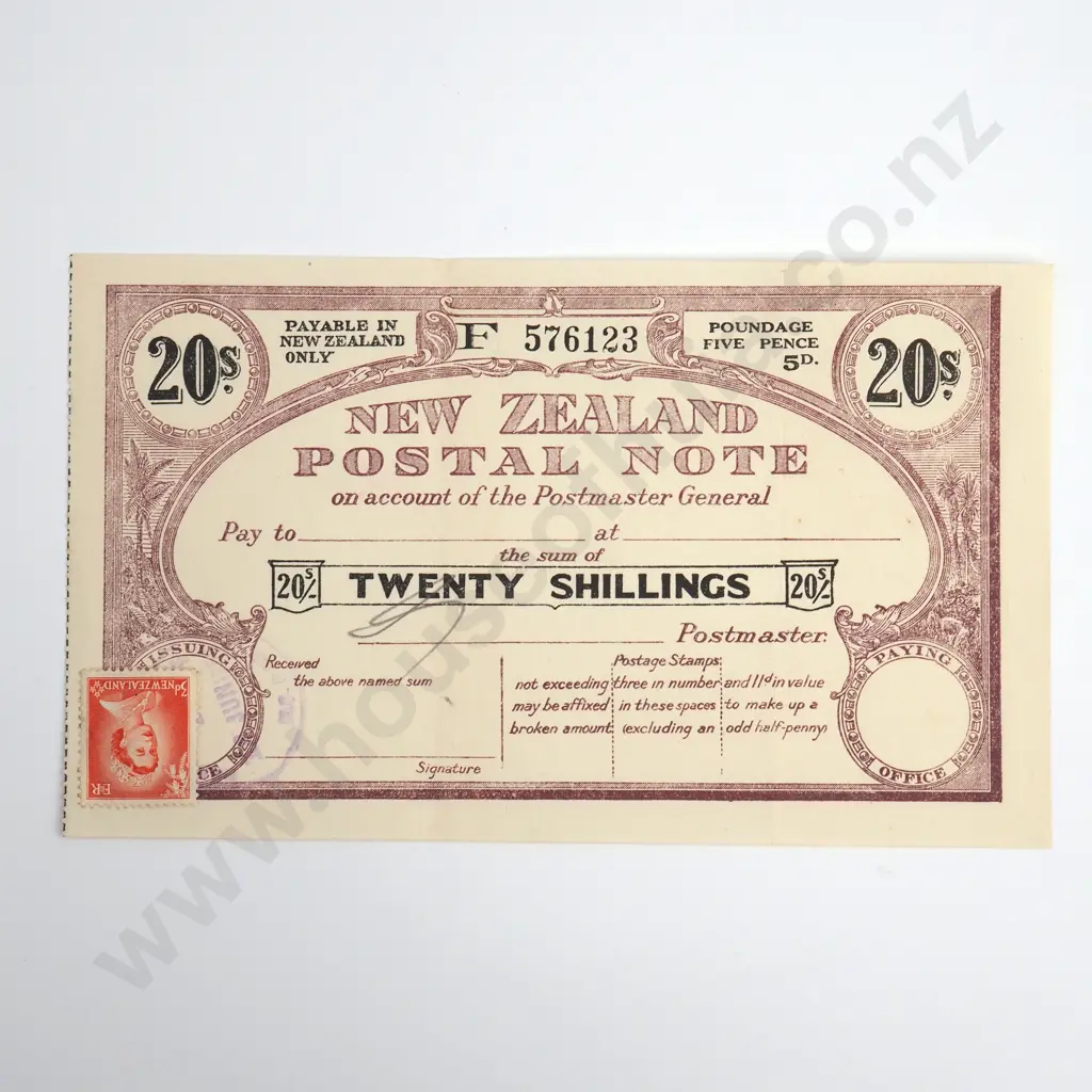 Postal Note 20 Shillings Banknote, 4.6.195?, H.PN7E-39, Good Very Fine, CV $125 Image 1++