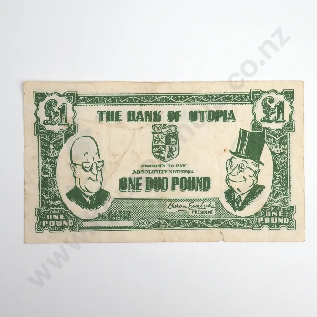 1959 Funny Money 1 Pound Satirical Note, Prime Minister Nash & Minister of Finance Nordmeyer, Scarce Image 1++