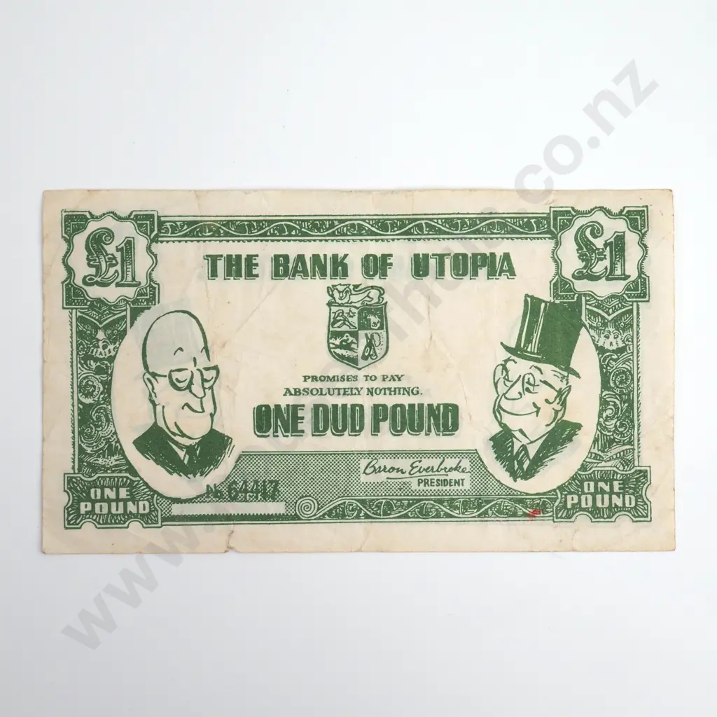1959 Funny Money 1 Pound Satirical Note, Prime Minister Nash & Minister of Finance Nordmeyer, Scarce Image 1++