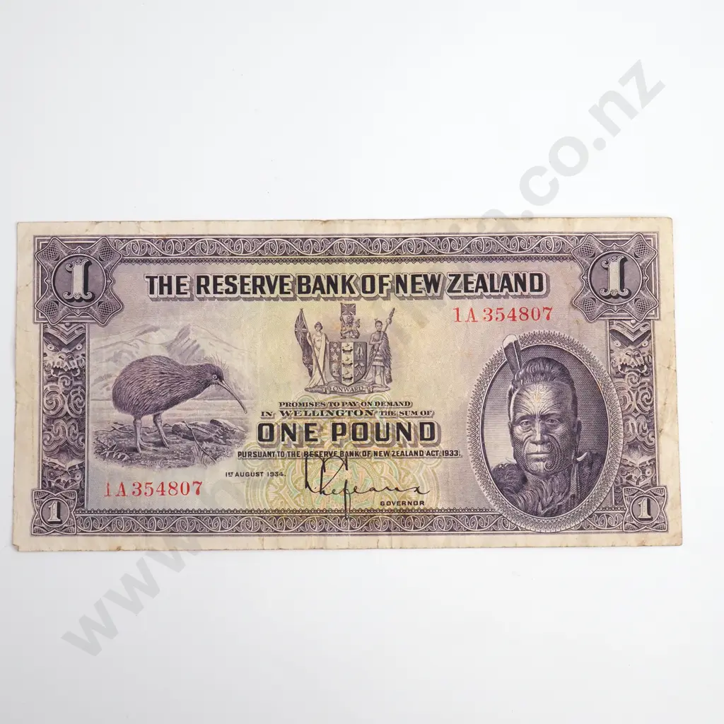 Lefeaux 1 Pound Banknote, Prefix 1A, 1934 Image 1++