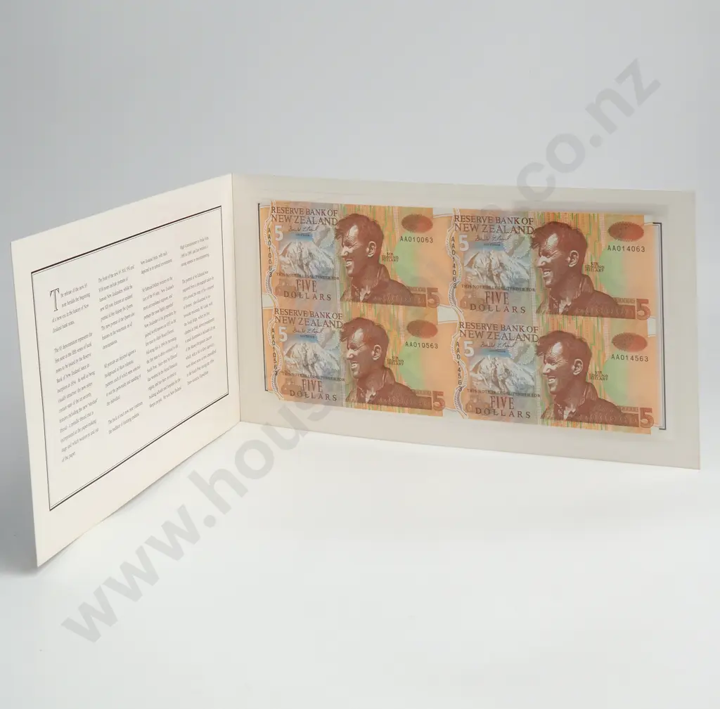 Brash Uncut Block of 4 5 Dollars Banknotes, ND(1992), P.177a, Uncirculated, Combined CV $75 Image 1++