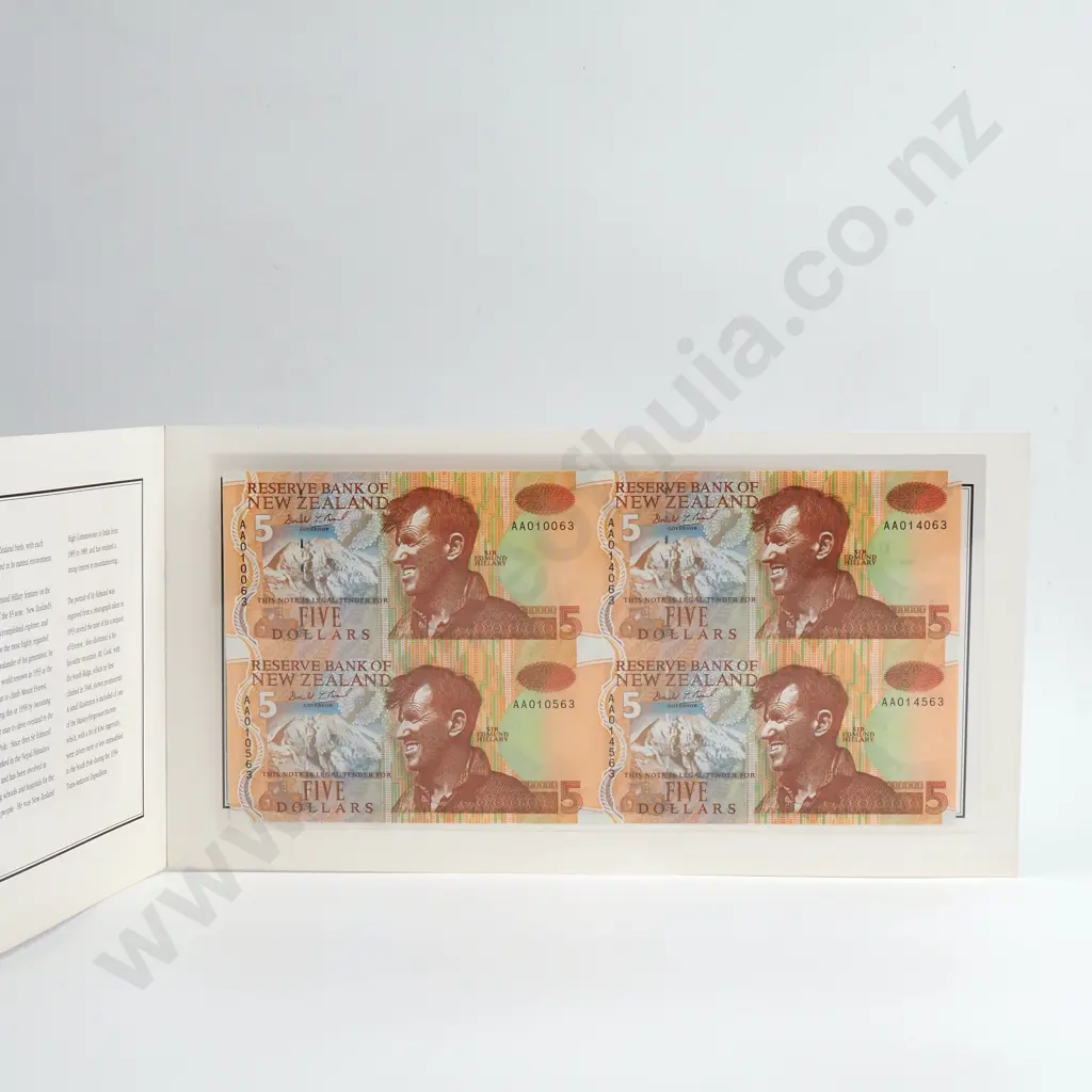 Brash Uncut Block of 4 5 Dollars Banknotes, ND(1992), P.177a, Uncirculated, Combined CV $75 Image 1++