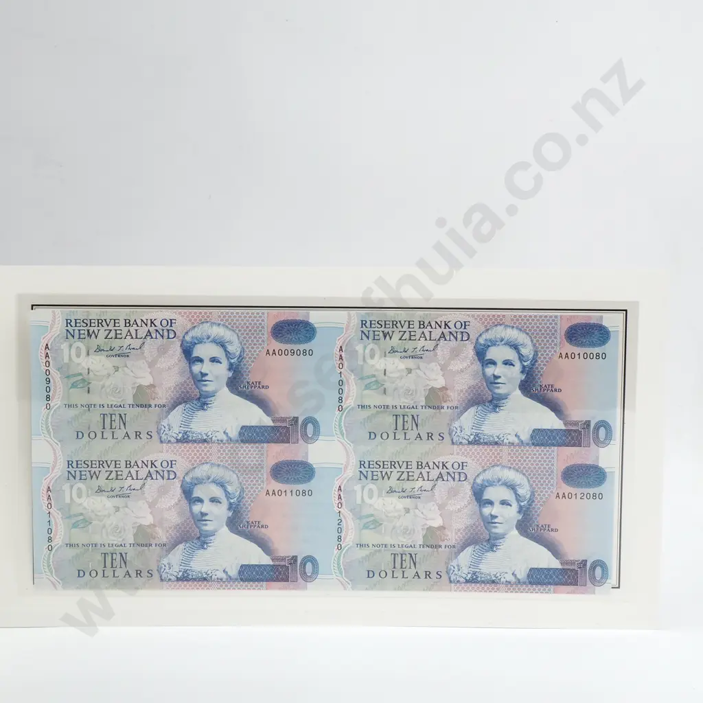 Brash Uncut Block of 4 10 Dollars Banknotes, ND(1993), P.178c, Uncirculated, Combined CV $150 Image 1++
