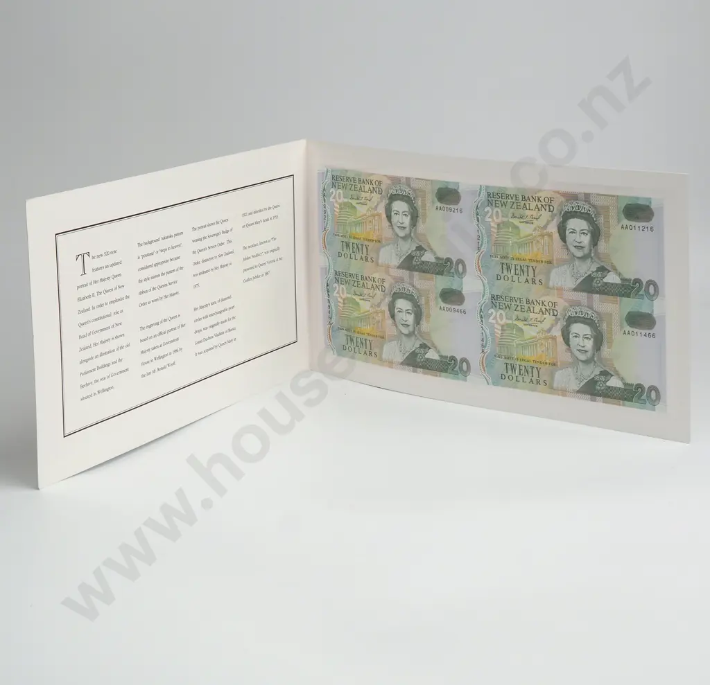 Brash Uncut Block of 4 20 Dollars Banknotes, ND(1992), P.179b, Uncirculated, Combined CV $200 Image 1++
