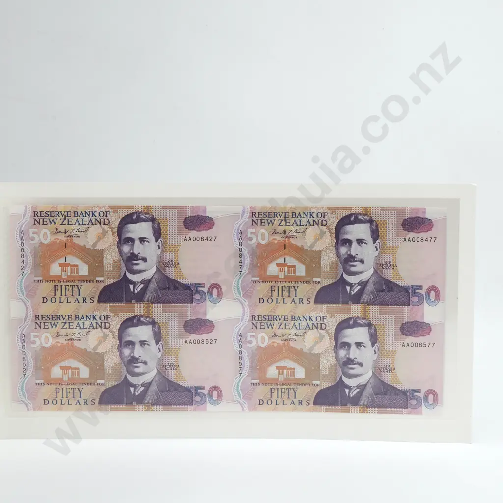 Brash Uncut Block of 4 50 Dollars Banknotes, ND(1992), P.180b, Uncirculated, Combined CV $500 Image 1++
