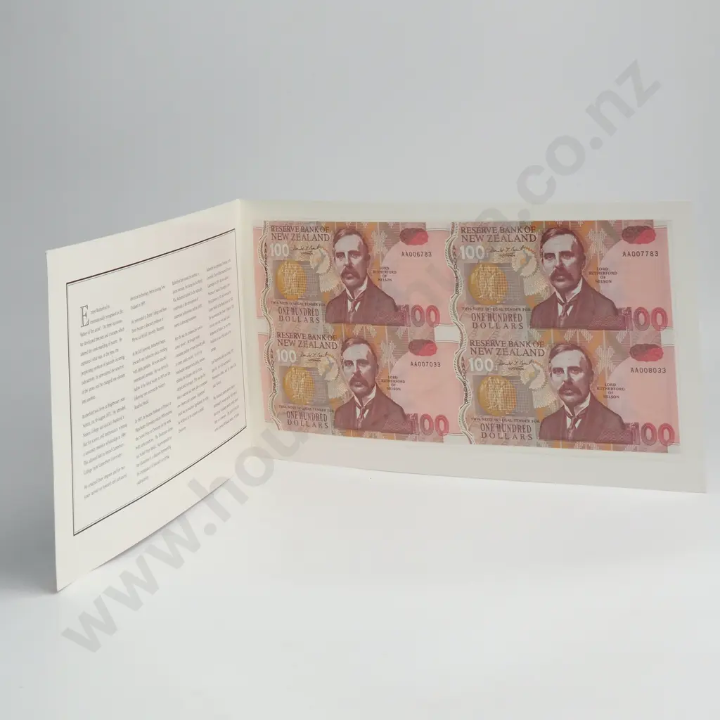 Brash Uncut Block of 4 100 Dollars Banknotes, ND(1992), P.181b, Uncirculated, Combined CV $900 Image 1++