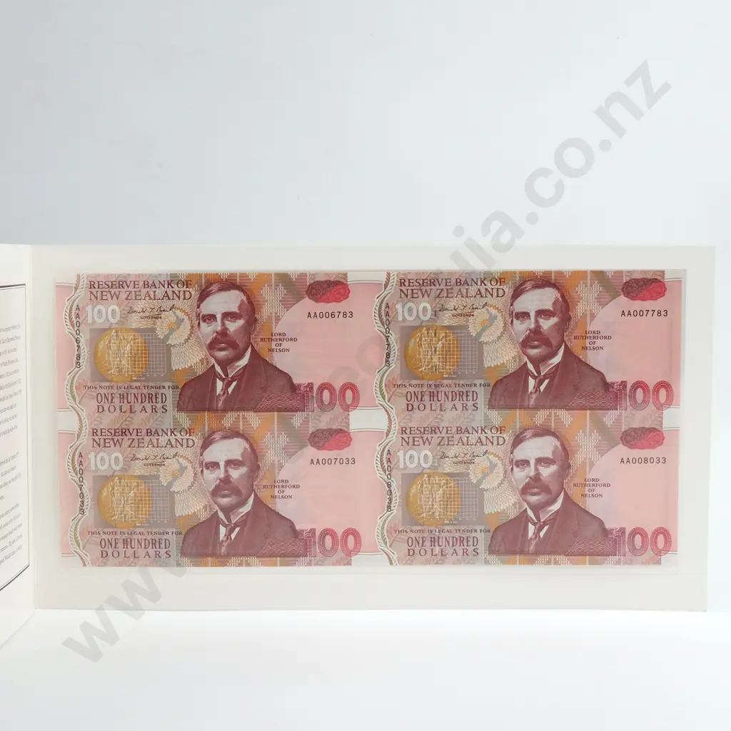 Brash Uncut Block of 4 100 Dollars Banknotes, ND(1992), P.181b, Uncirculated, Combined CV $900 Image 1++