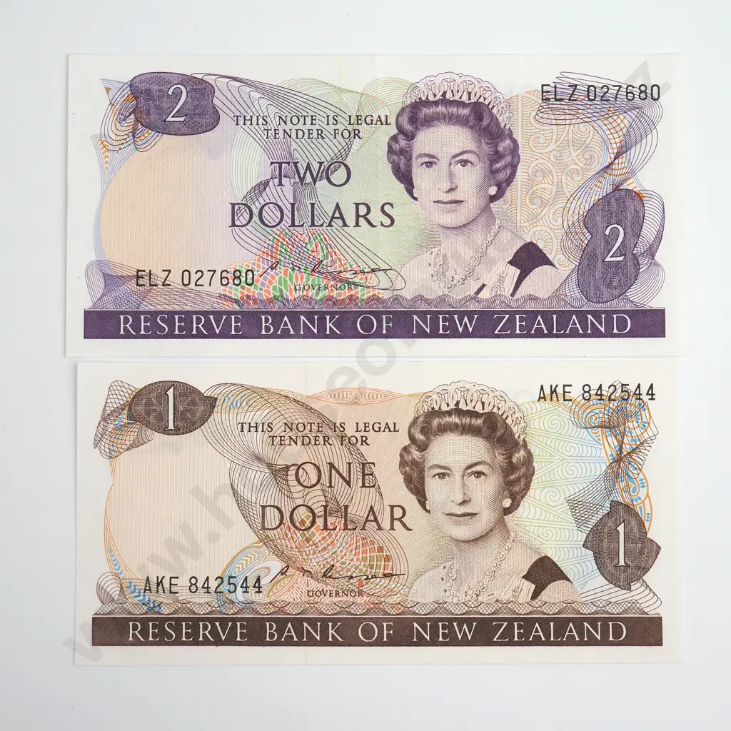 Russell 1 Dollar & 2 Dollars Banknotes, Almost Uncirculated Image 1++