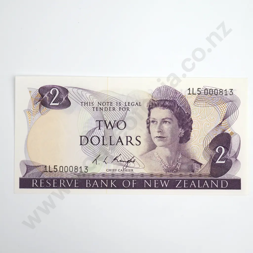 Knight 2 Dollars Banknote, 1st Prefix, ND(1975-77), P.164c, Uncirculated, CV $140 Image 1++