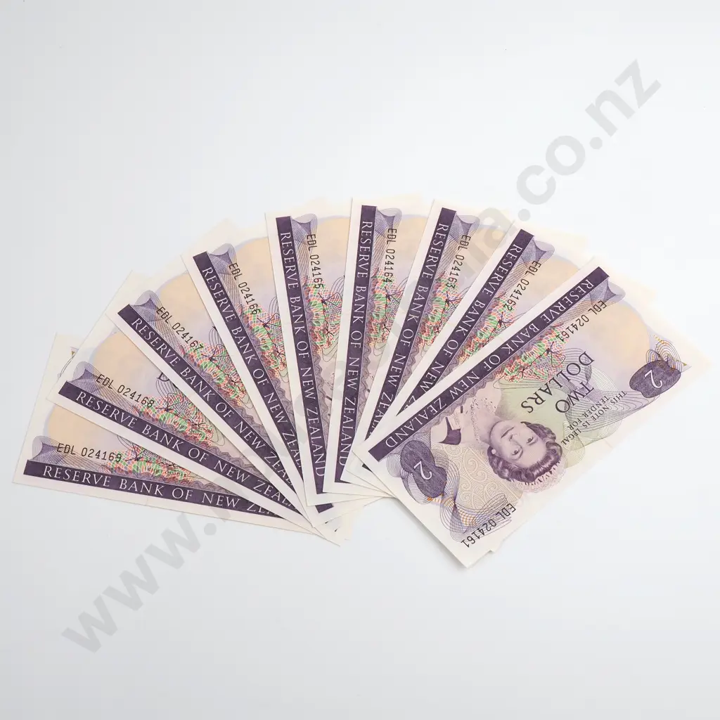 Hardie Type II Consecutive Run of 9 2 Dollars Banknotes, Prefix EDL, Almost Uncirculated, Combined CV $108 Image 1++