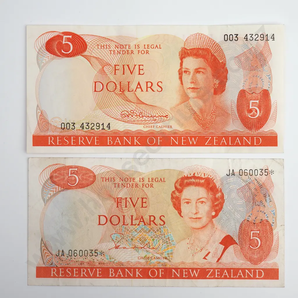 Fleming 5 Dollars Banknote, Almost Uncirculated & Hardie 5 Dollars Star Note Image 1++