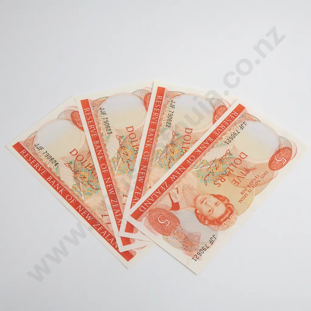 Brash Type I Consecutive Run of 4 5 Dollars Banknotes, ND(1989-91), P.171c, Uncirculated, Combined CV $200 Image 1++