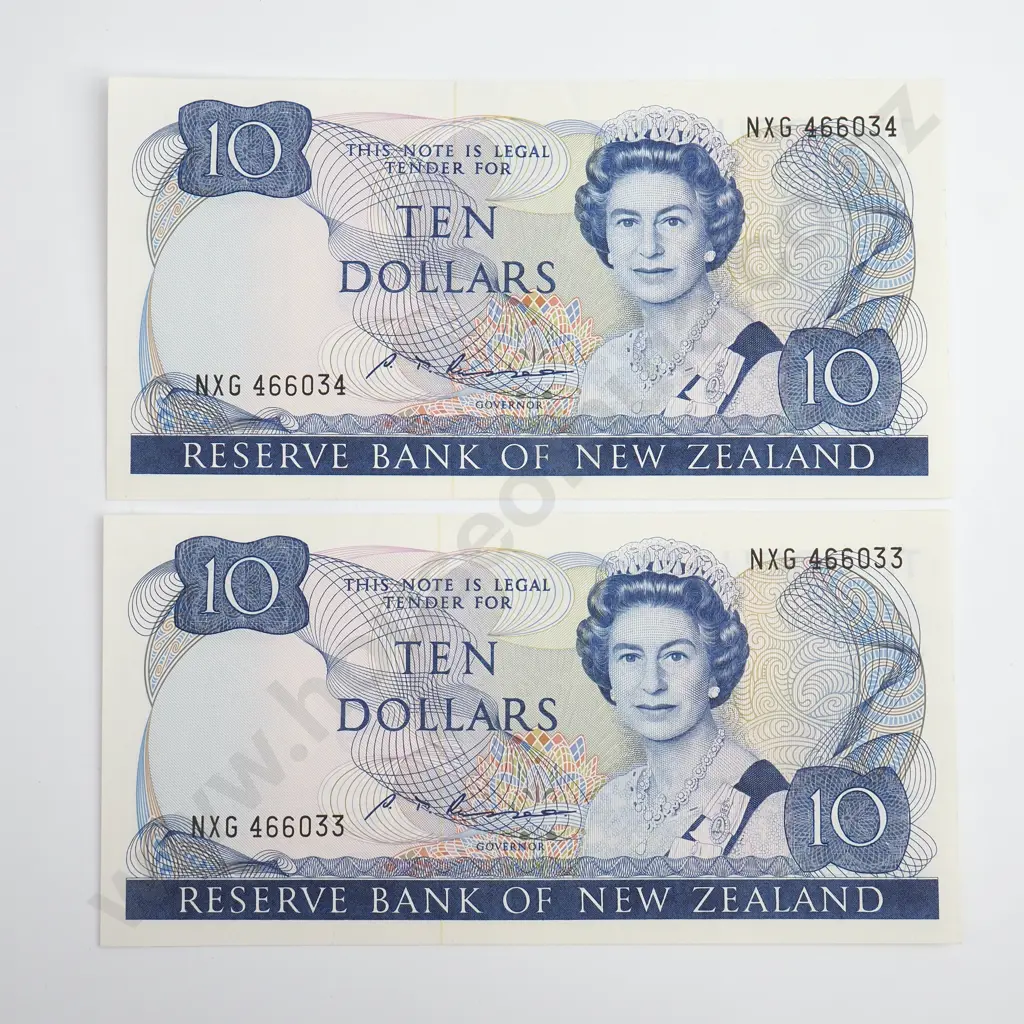 Russell Consecutive Pair 10 Dollars Banknotes, ND(1985-89), P.172b, Uncirculated, Combined CV $180 Image 1++