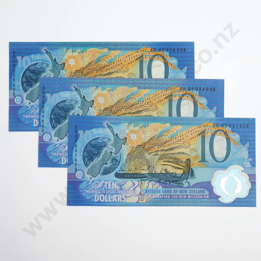 3x Millennium 10 Dollars Banknotes, 2000 Image 1++