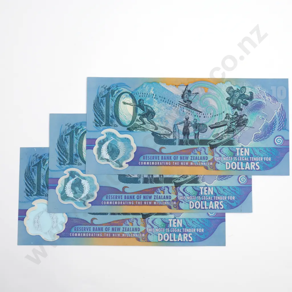 3x Millennium 10 Dollars Banknotes, 2000 Image 1++
