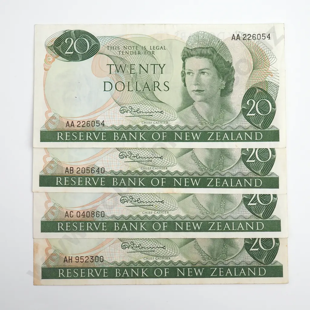 Fleming 4x 20 Dollars Banknotes, Prefixes AA, AB, AC & AH Image 1++