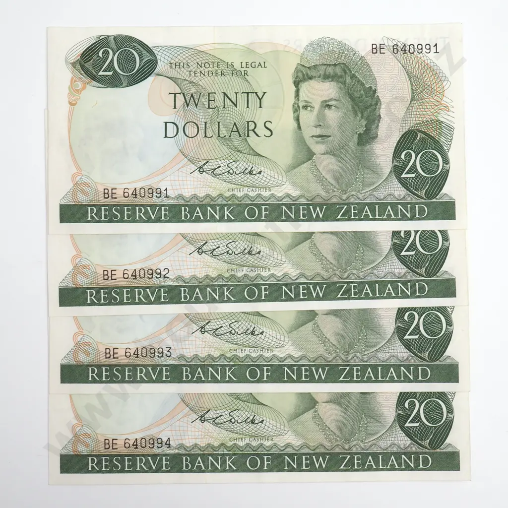Wilks Consecutive Run of Four 20 Dollars Banknotes Image 1++