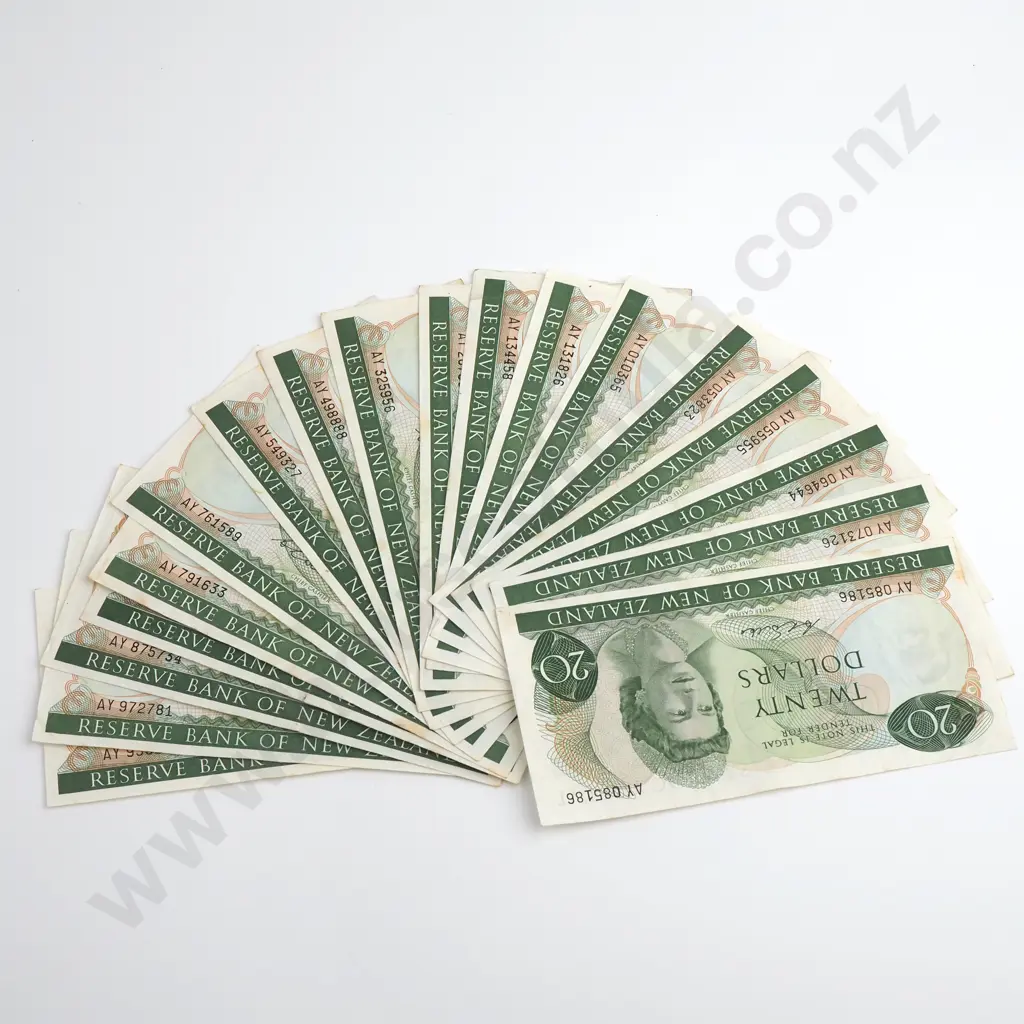 Wilks 18x 20 Dollars Banknotes, Prefix AY, Fine to Very Fine, Minimum Combined CV $1080 Image 1++