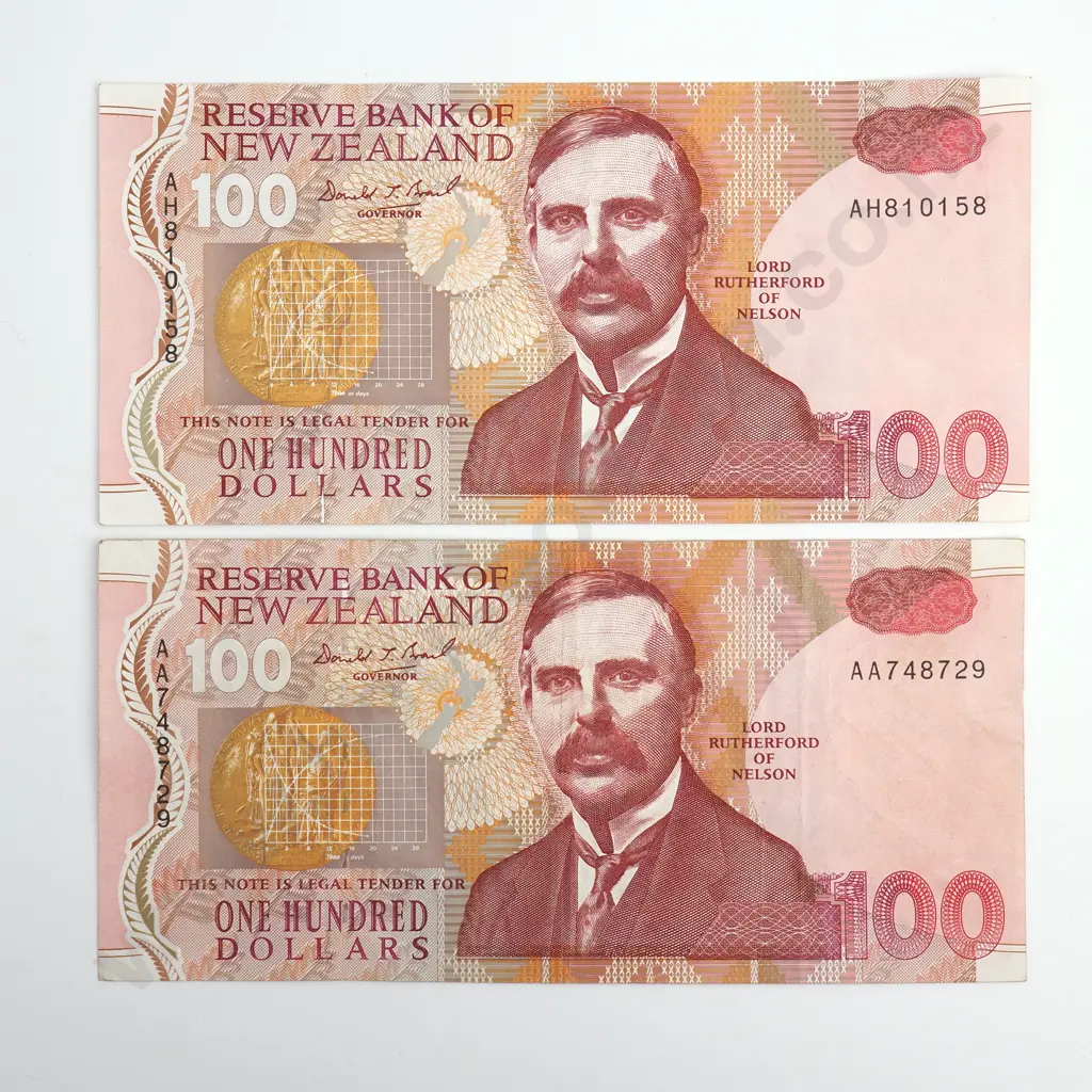 Brash 2x 100 Dollars Banknotes, One with Small Tear Image 1++