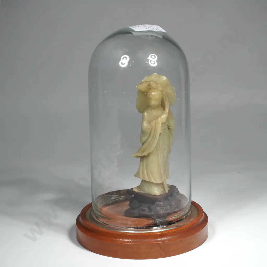 Chinese Carved Soapstone Figure of Guanyin - Under Dome & Stand. Image 1++