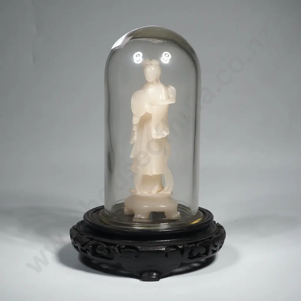 Vintage Chinese Carved Soapstone Figure of Guanyin - Under Dome & Stand. Image 1++