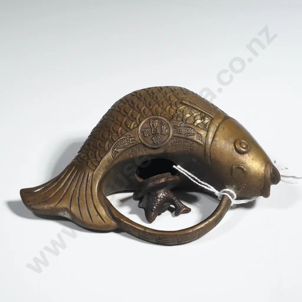 Small Koi Fish Teapot or Lucky Carp Water Dropper w Embossed Chinese Characters symbolizing Good Fortune & Wealth Image 1++