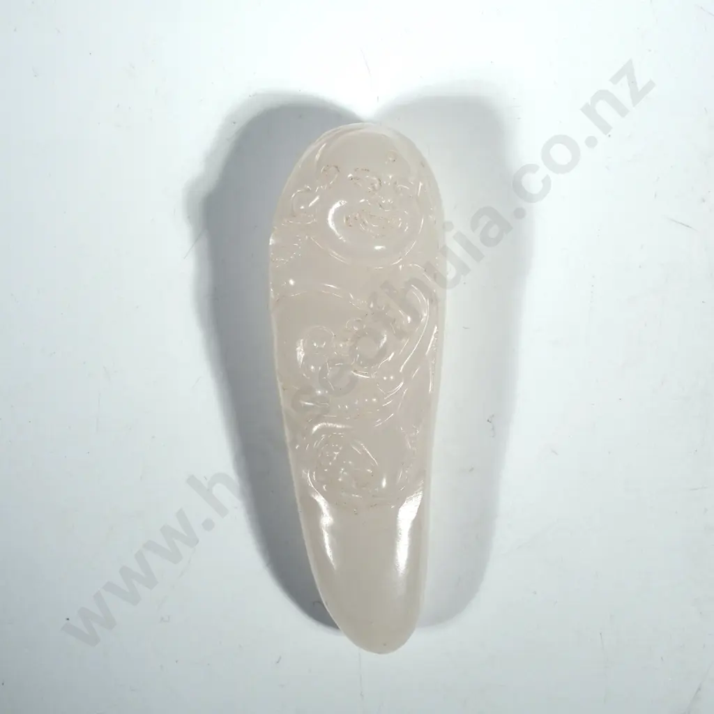 White Nephrite  w Relief Carving Featuring a Maitreya Buddha Image 1++