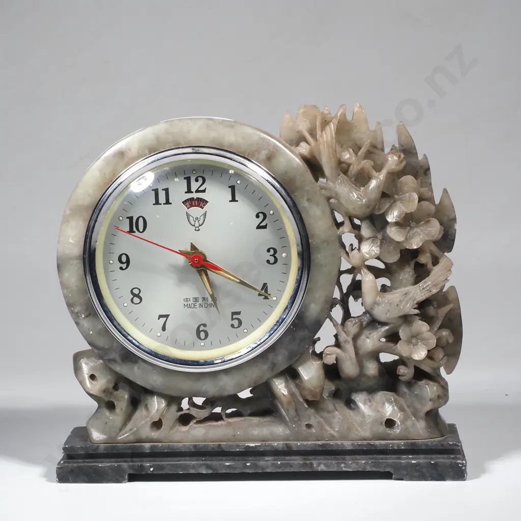 Stone (Possibly Jade) Mantel Clock Image 1++