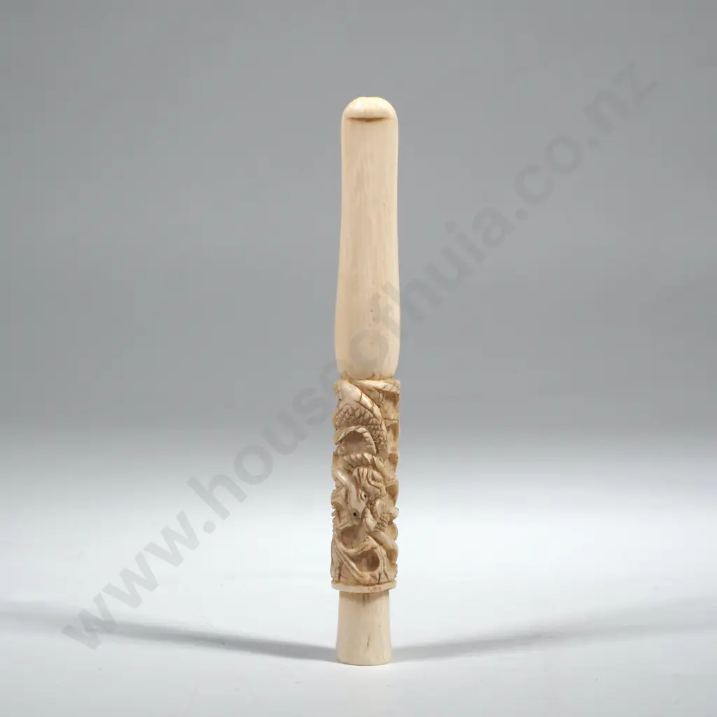 Antique Carved Ivory Cigarette Holder w Dragon Motif Image 1++