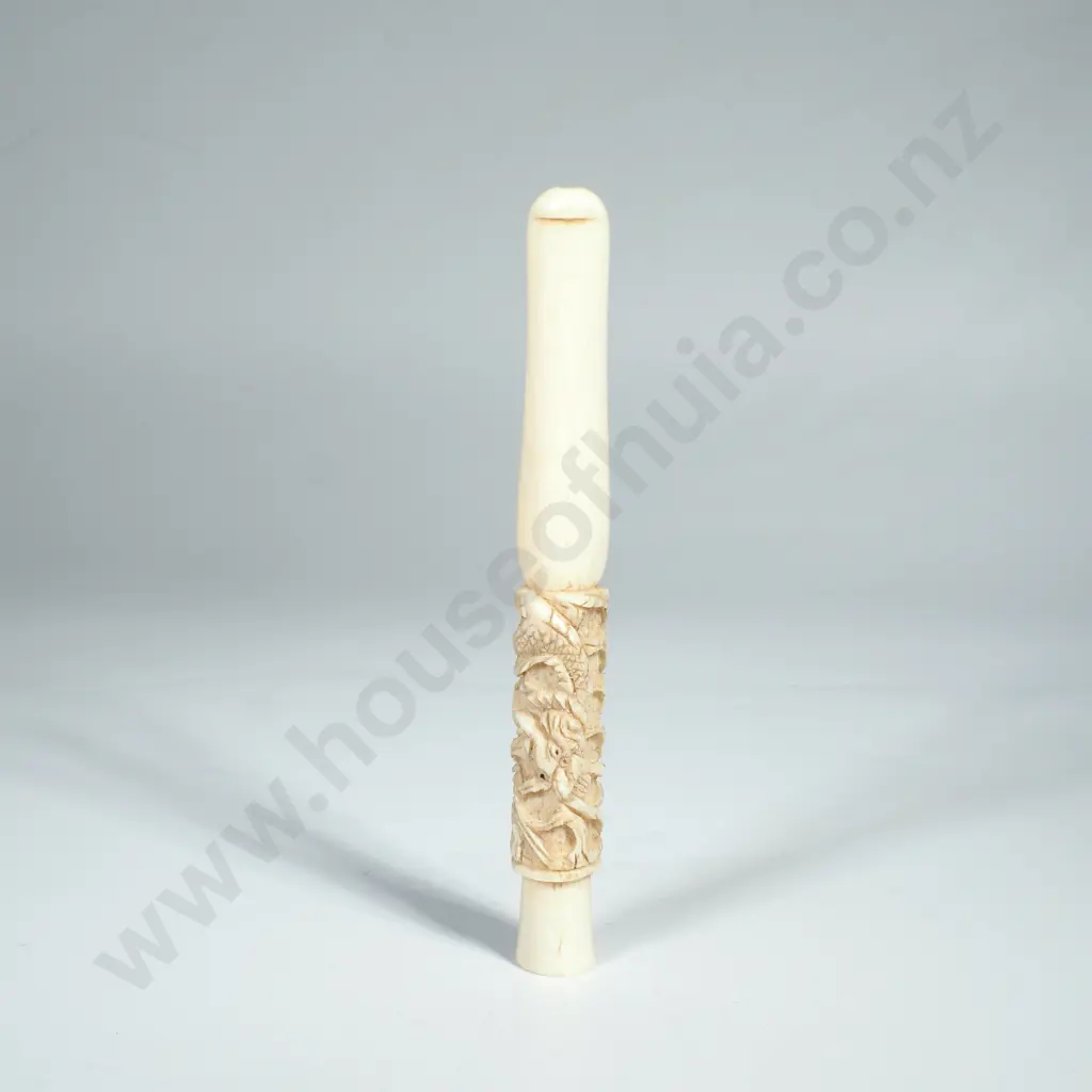 Antique Carved Ivory Cigarette Holder w Dragon Motif Image 1++
