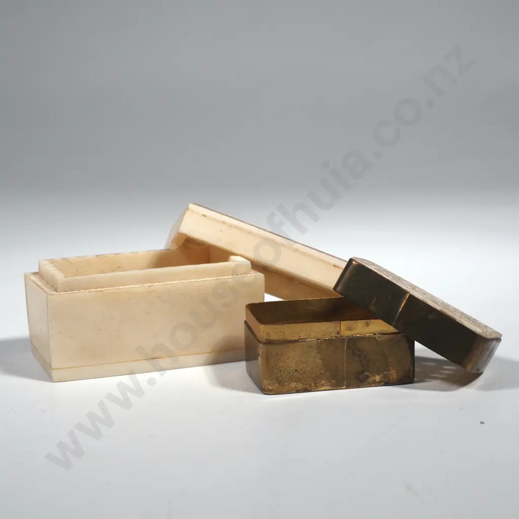 2 x Small Carved Bone Cricket Boxes Image 1++