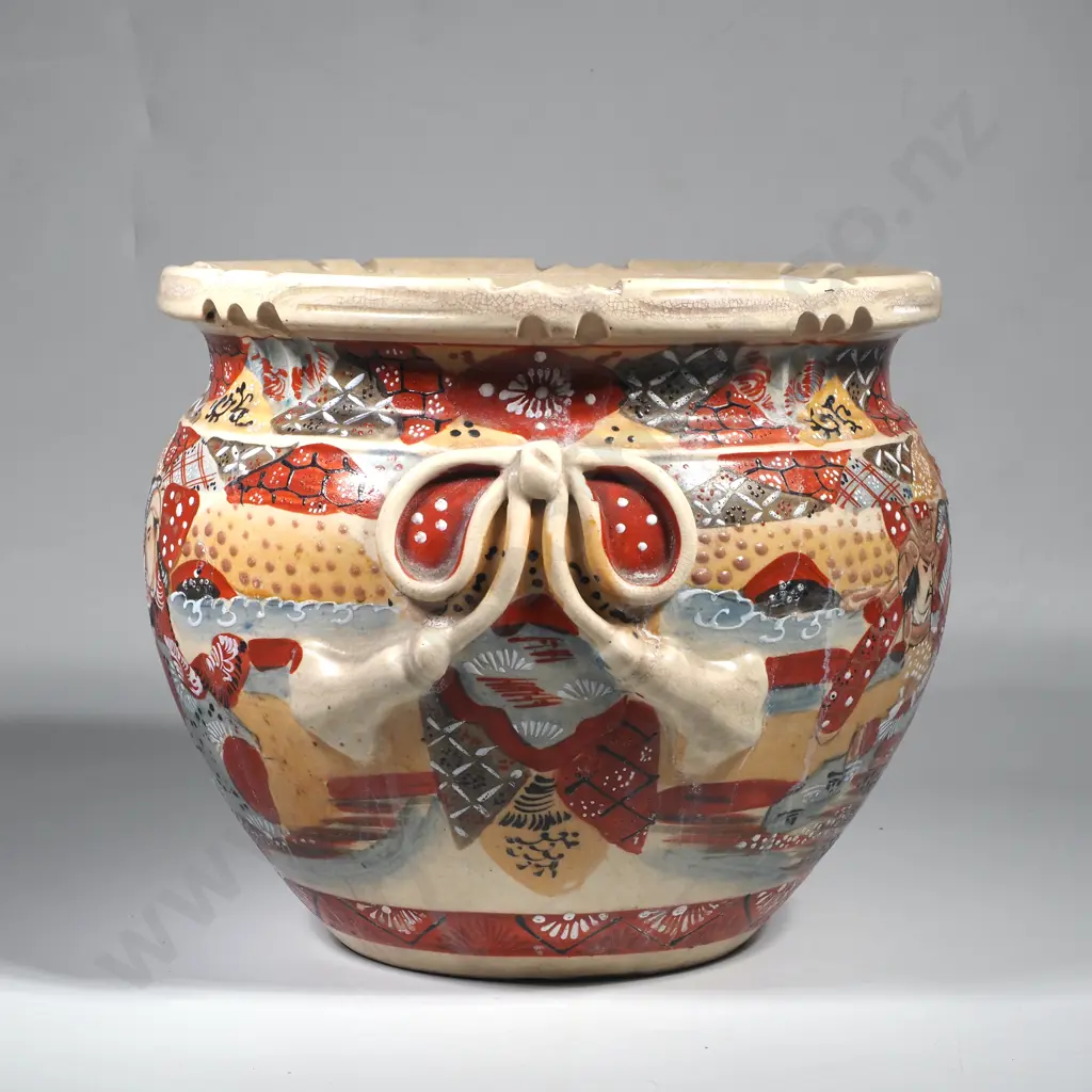 Antique Satsuma Moriage  Hand Painted Jardiniere Pot Image 1++