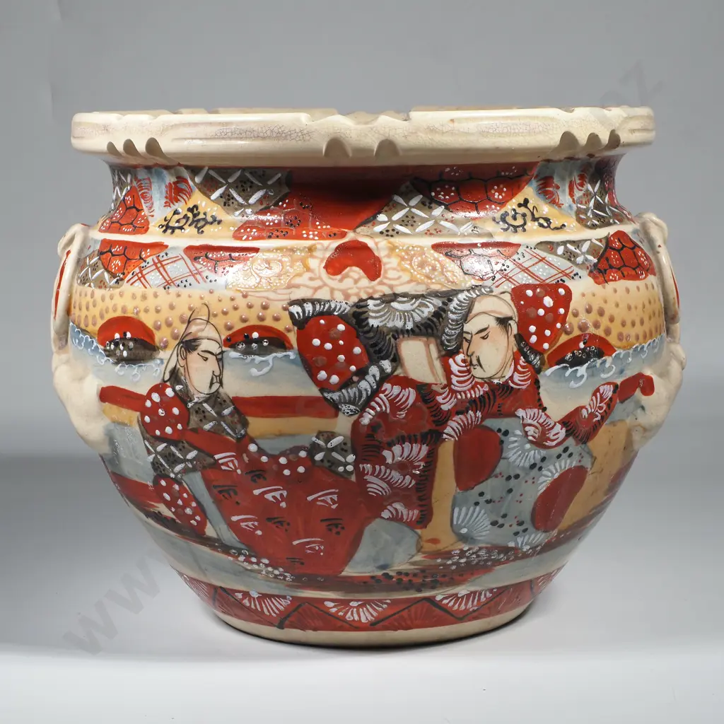 Antique Satsuma Moriage  Hand Painted Jardiniere Pot Image 1++