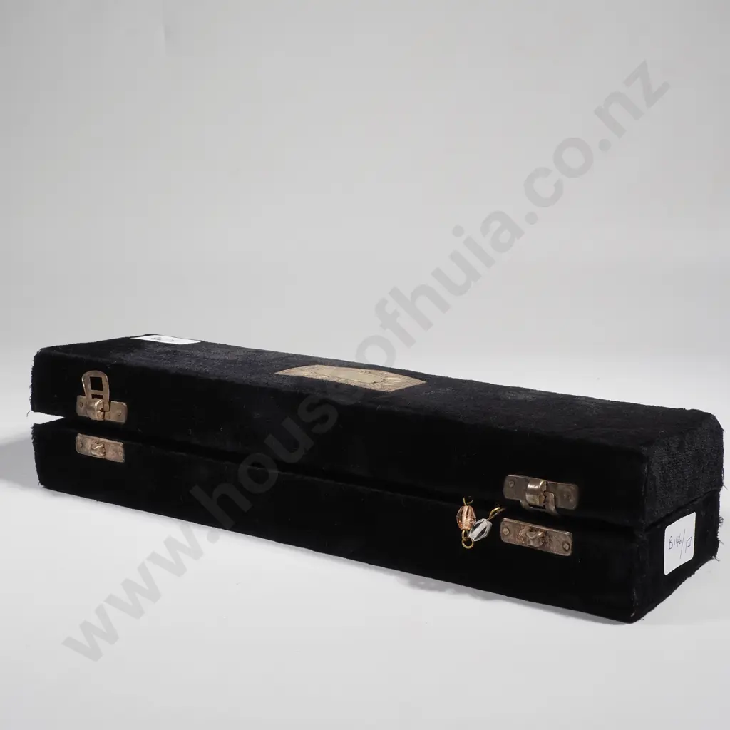 Silver Tone Scroll Case w Green & Pink Floral Detail & Beaded Chain in Velvet Box Image 1++