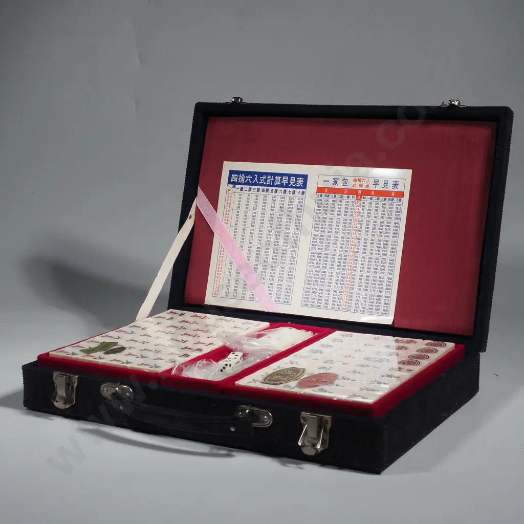 Cased Japanese Riichi MahJong Set Complete w Calculating Table  MIB Image 1++