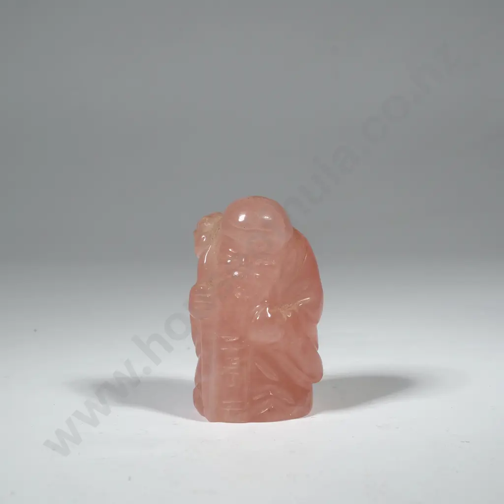 Vintage Chinese Carved Rose Quartz  Shou Lao Figure Image 1++