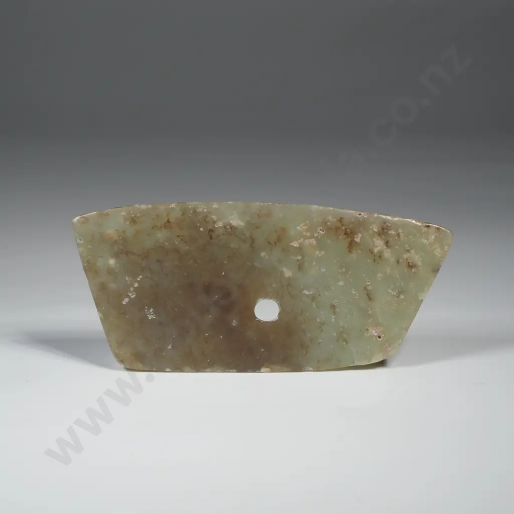 Chinese Green Jade Axe Or Ceremonial Pendant, w Trapezoidal Shape & Single Hole Image 1++