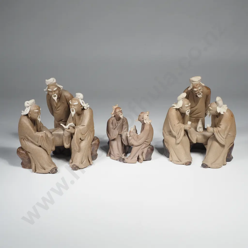 Three Vintage Groupings of Chinese Mud Man Miniature Figurines Image 1++