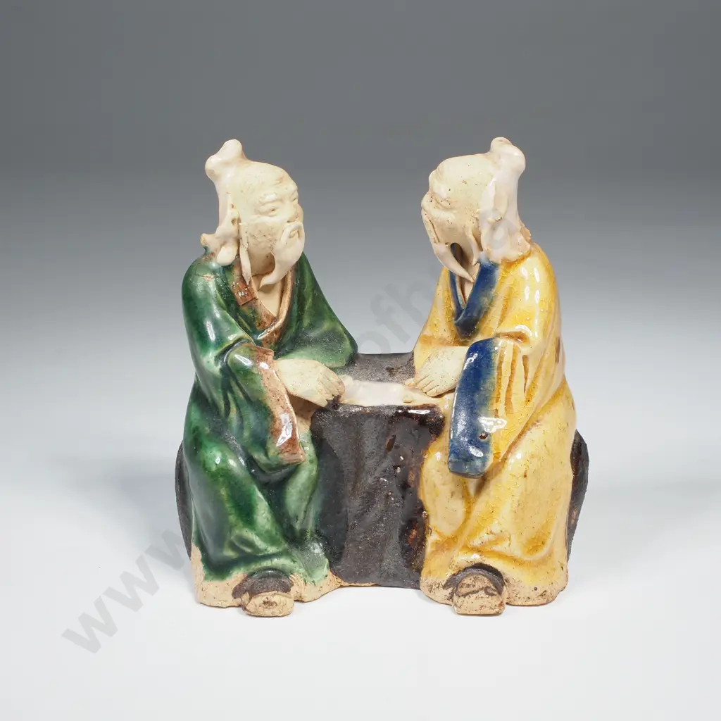 Vintage Chinese Mud Men Playing Board Game Figure Image 1++