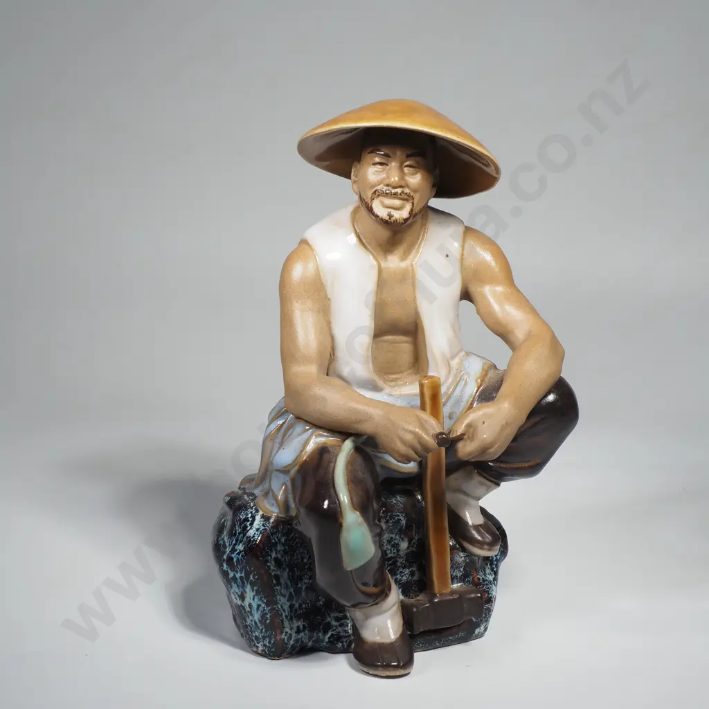 Vintage Chinese Shiwan Pottery Seated Figure - Small Loss Image 1++