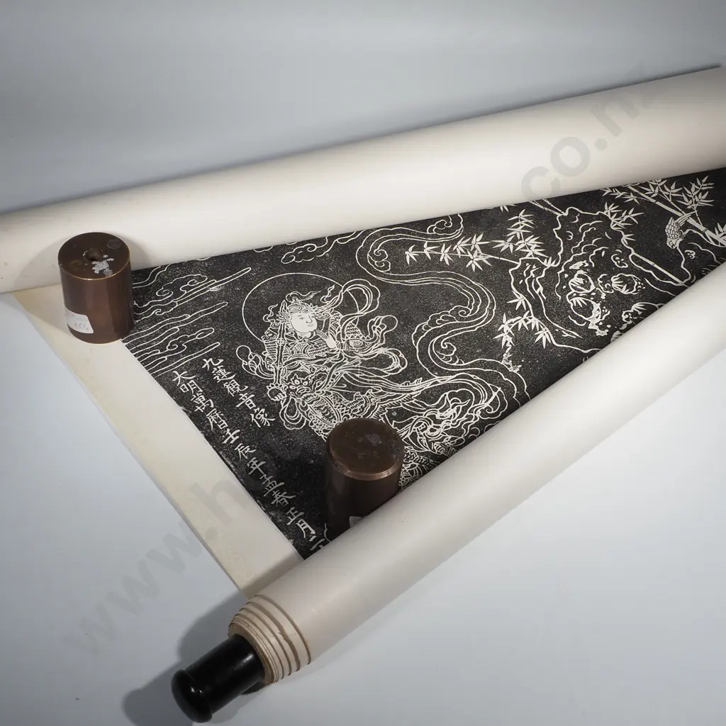 Traditional Chinese Ink Rubbing of a Buddhist Deity, the Nine Lotus Guanyin Bodhisattva in Orignal Box Image 1++