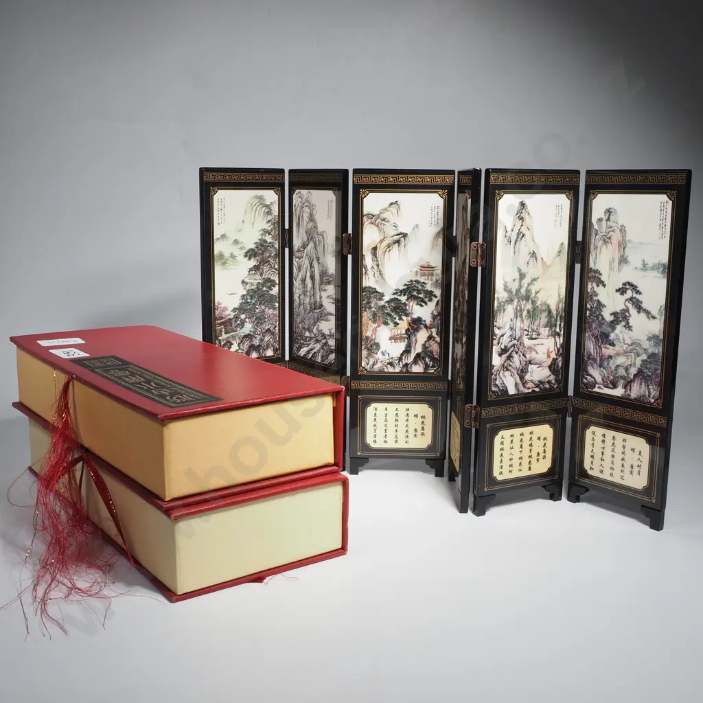 Two Decorative Chinese  Miniature Folding Lacquerware Screen In Boxes Image 1++