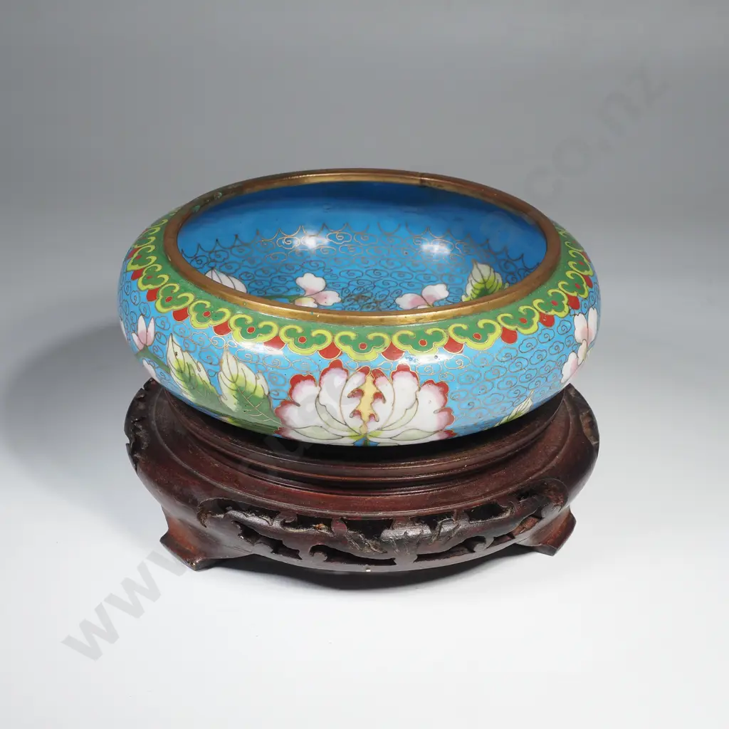 Vintage Chinese Cloisonne Bowl & Stand Image 1++