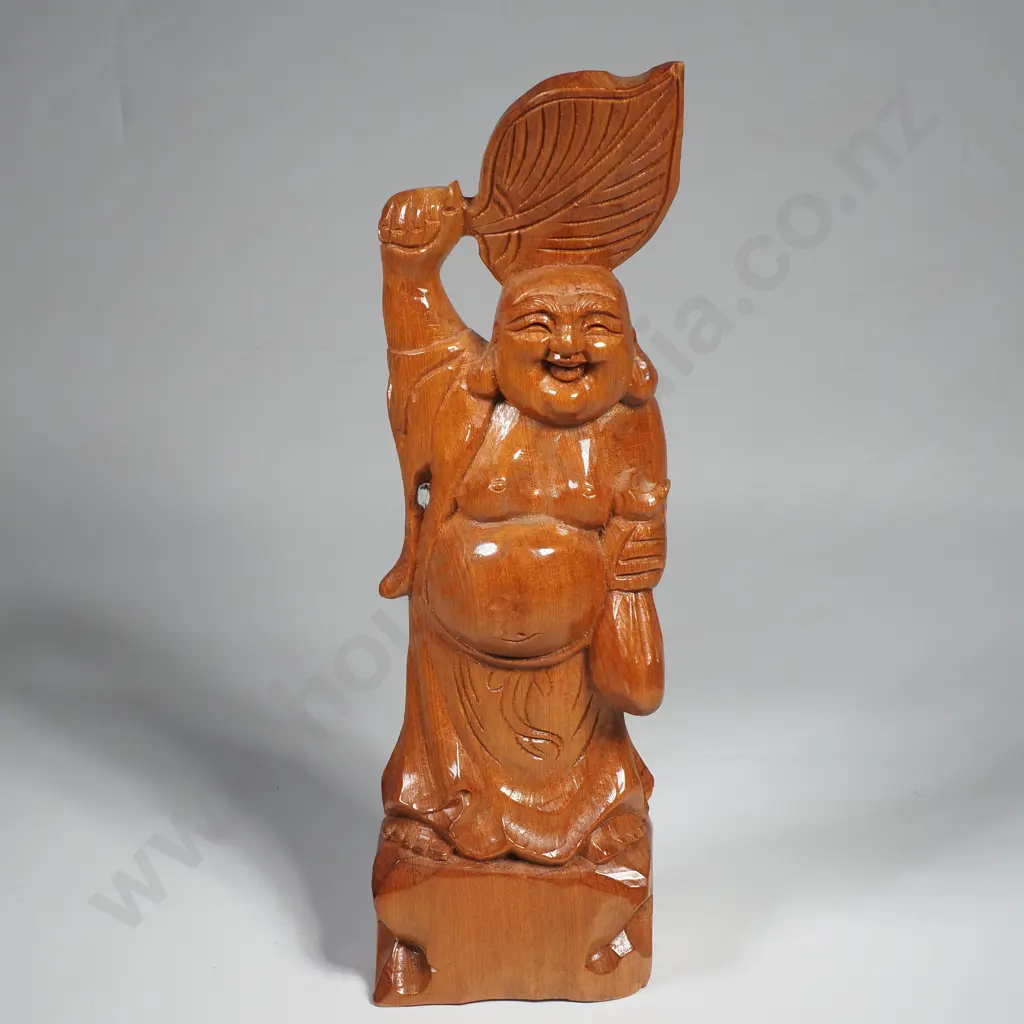 Chinese Carved Wooden Figure of Laughing Buddha Image 1++