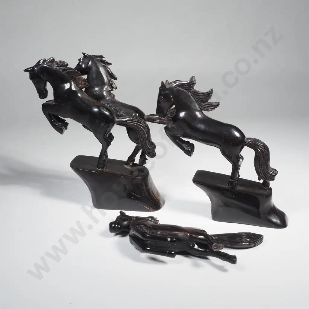 2 x pairs of Oriental Carved Horn Horse Figures, 1 a/f Image 1++