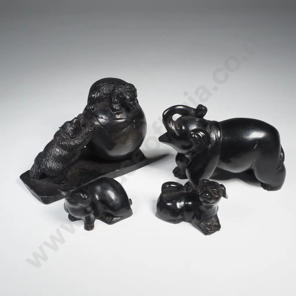 Carved Black Stone Animals - Elephant, Bears, Dog & Rabbit Image 1++