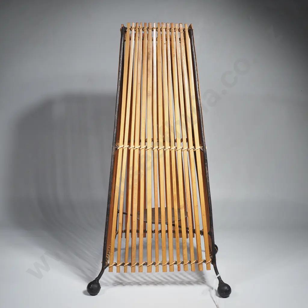 Mid Century Bamboo Wicker Tea Lantern w Black Metal Frame Image 1++